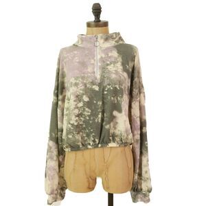 Abound Raglan Half Zip Crop Top Size L Atheisure Tie Dye Lilac NEW Tag B66